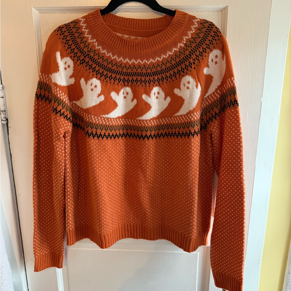 Orange Ghost Pattern Sweater